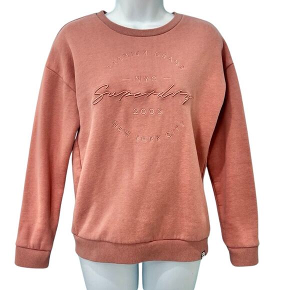 Superdry Smoke Rose Pink Applique Crew Neck Embroidered Sweatshirt size 2 - Picture 2 of 8